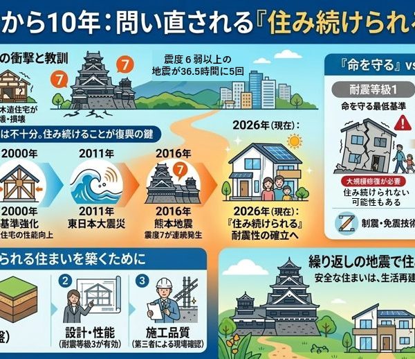 熊本地震から10年―震度7が2回でも壊れない家とは?現行基準の倒壊と施工の盲点 熊本地震から10年―震度7が2回でも壊れない家とは?現行基準の倒壊と施工の盲点