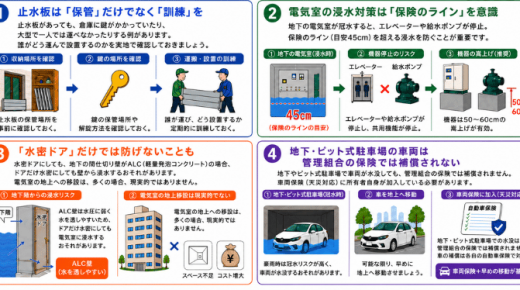 マンション水害対策、ハザードマップの想定を超える浸水被害に備えるマンション管理組合が今取り組むべき4つの水害対策 マンション水害対策、ハザードマップの想定を超える浸水被害に備えるマンション管理組合が今取り組むべき4つの水害対策