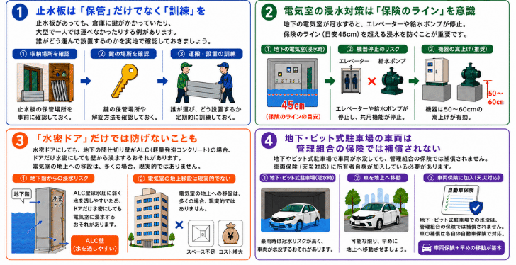 マンション水害対策、ハザードマップの想定を超える浸水被害に備えるマンション管理組合が今取り組むべき4つの水害対策 マンション水害対策、ハザードマップの想定を超える浸水被害に備えるマンション管理組合が今取り組むべき4つの水害対策